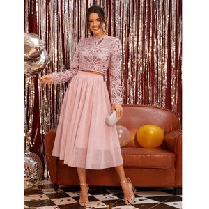 2 Piece, Top & Skirt Pink Sequin -used like new.